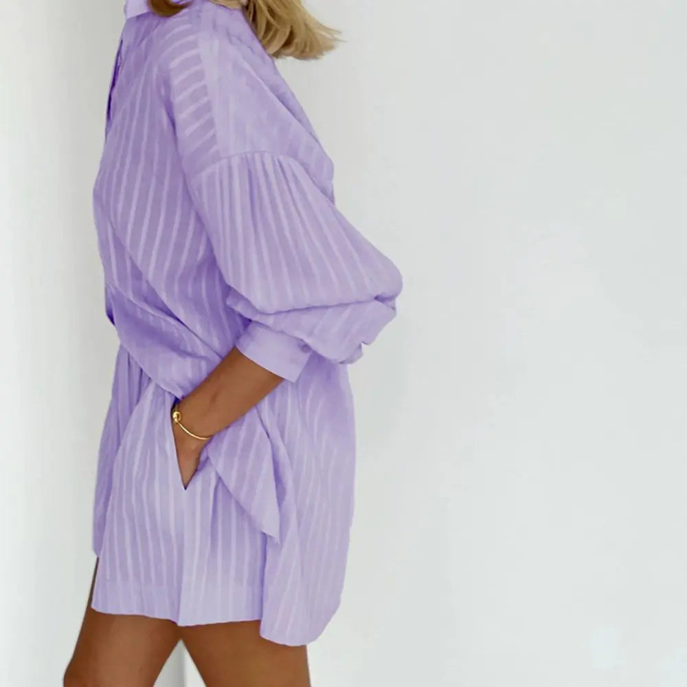 Purple Two Piece Shorts Set