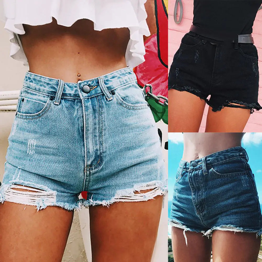 Ripped side slit high-waisted jean shorts